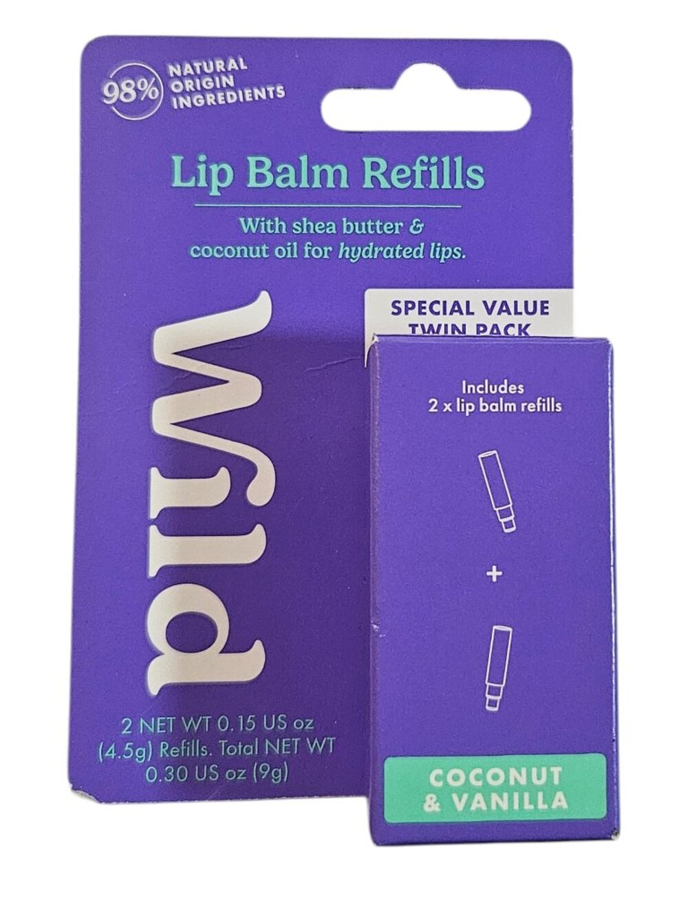 Wild Cosmetics Natural Origin Lip Balm Refill Twin Pack Coconut Vanilla